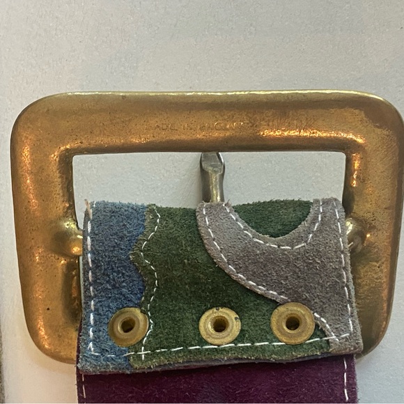 Vintage Leather Belt with Gold Buckle Nautical theme with pirate ship and waves - Picture 5 of 7